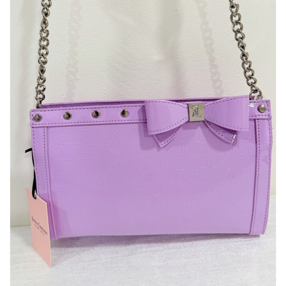 Juicy Couture "For The Girls" Crossbody Clutch Violet Tulle Faux Leather Bow